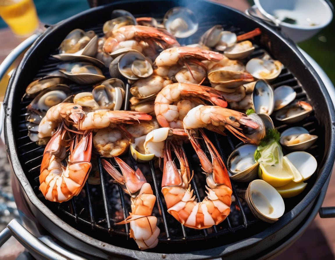 炭火上的鮮蝦、扇貝與魷魚